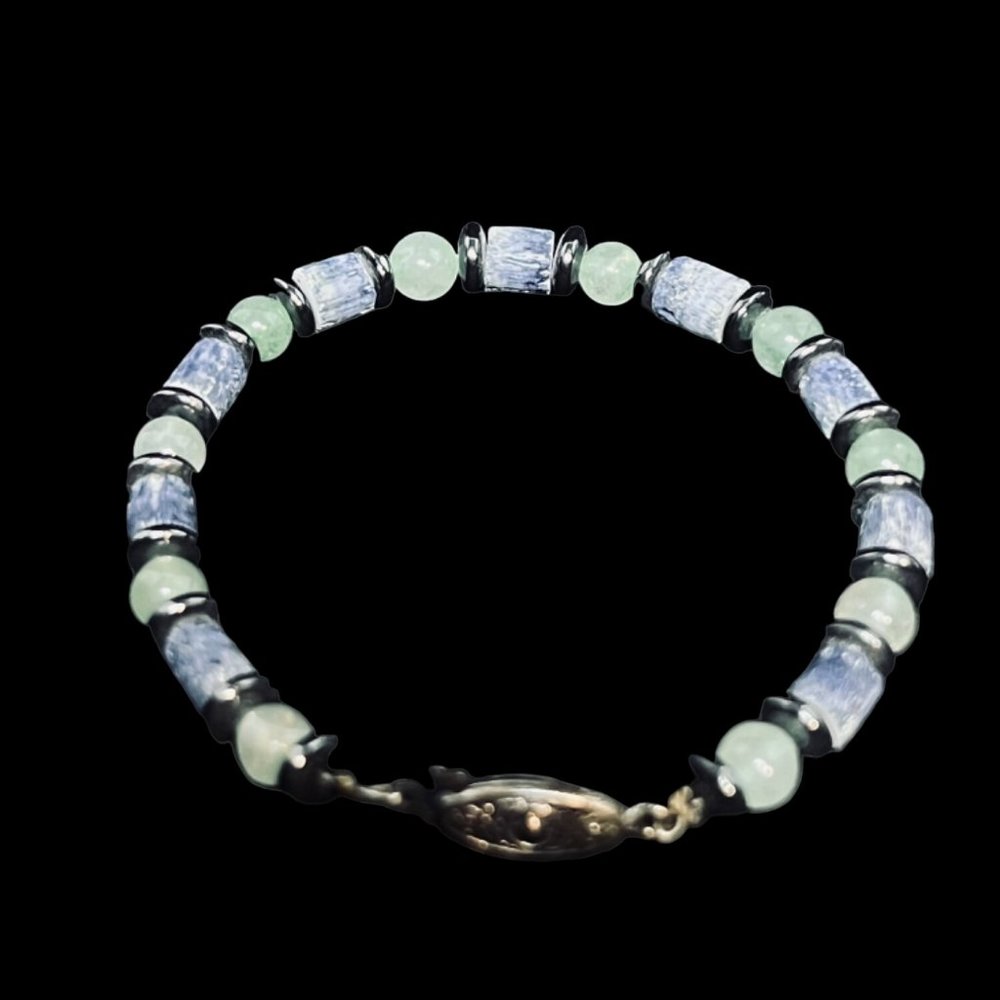 Semi Precious Green & Blue Bead Necklace, Bracelet & Pierced Earrings Set (4939) - Picture 11 of 13